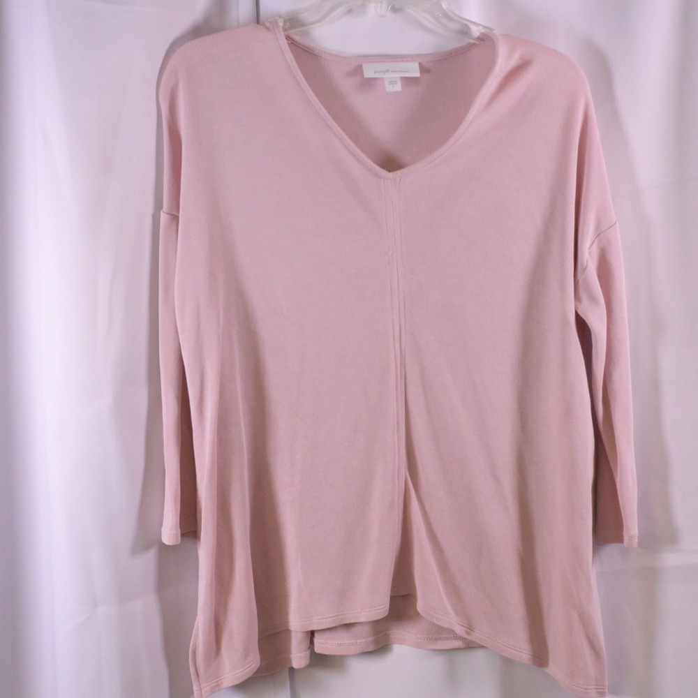 Pure Jill Women's Small Pink Sand-Washed V-Neck Blouse Tencel Modal